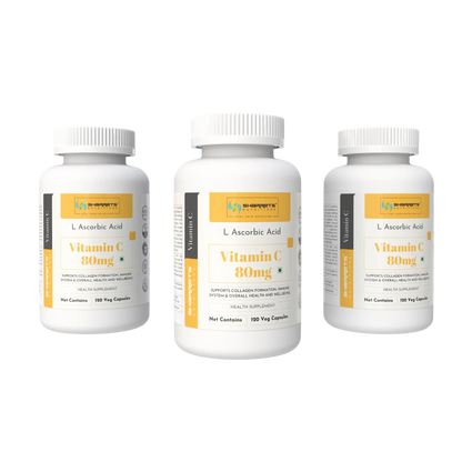 Sharrets Nutritions Ascorbic Acid Vitamin C Capsules 80mg (RDA as per ICMR) – Daily Immunity & Antioxidant Support - 3 x 120 Capsules  (Three Bottles)