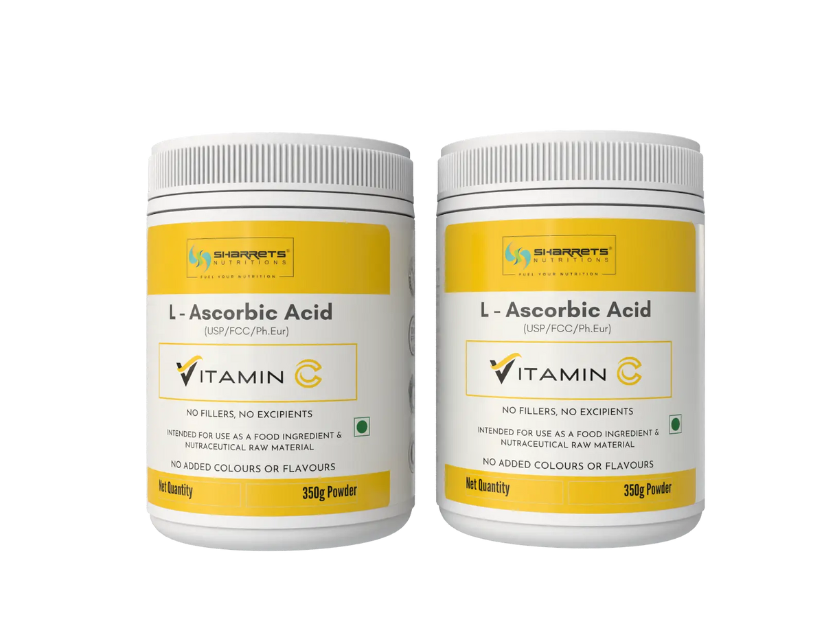 SHARRETS Pure L Ascorbic Acid (Vitamin C) Powder USP/FCC/Ph.Eur – High Potency Food & Pharma Grade - 350G X 2