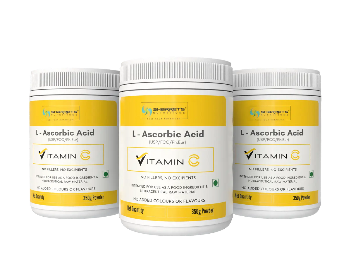 SHARRETS Pure L Ascorbic Acid (Vitamin C) Powder USP/FCC/Ph.Eur – High Potency Food & Pharma Grade - 350G X 3