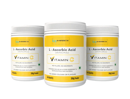 SHARRETS Pure L Ascorbic Acid (Vitamin C) Powder USP/FCC/Ph.Eur – High Potency Food & Pharma Grade - 350G X 3