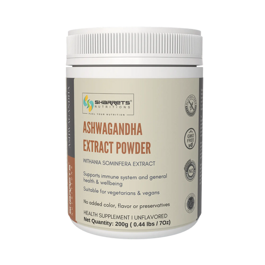 Ashwagandha extract powder Withania somnifera supplement 200g by Sharrets Nutritions for stress relief energy and overall wellness