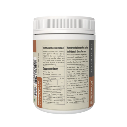 Ashwagandha extract powder Withania somnifera supplement 200g by Sharrets Nutritions for stress relief energy and overall wellness