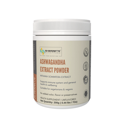 Jar of Sharrets Ashwagandha Extract Powder on a white background