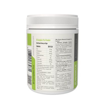 Ingredients panel of B complex pro powder supplement for cows buffaloes horses and camels