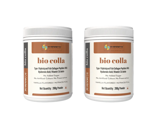 Sharrets Biocolla Type I Fish Collagen Powder with Biotin, Vitamin C & Hyaluronic Acid – Vanilla Flavour, 200 g x 2