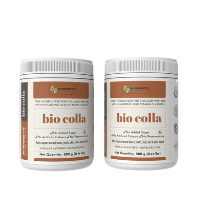 Two containers of bio colla on a white background