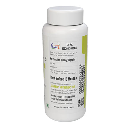 Manufacturer address and FSSAI license details of Sharrets Biotin Capsules supplement