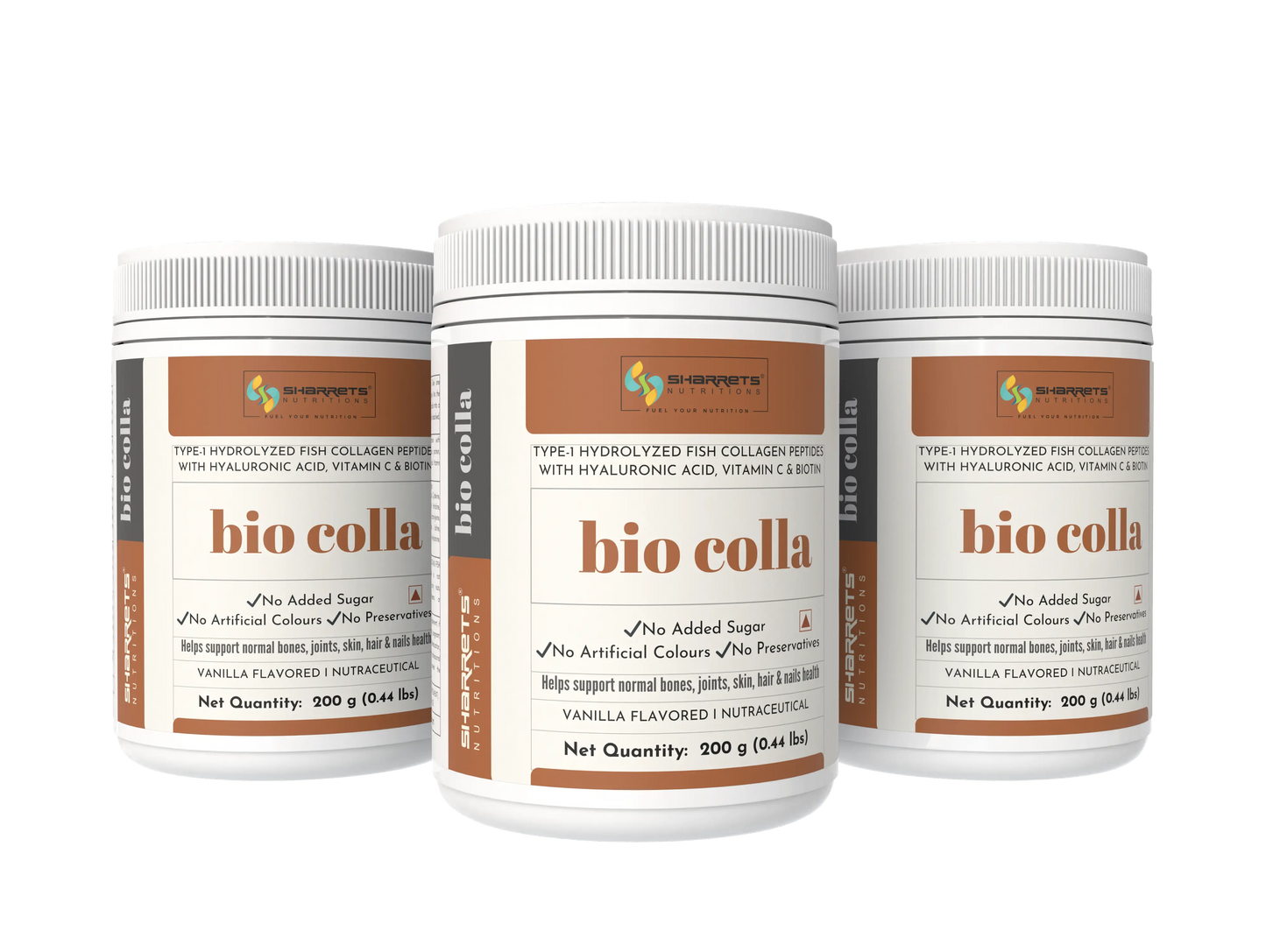 Biotin collagen supplement combo pack 200g x 3 fish collagen powder with hyaluronic acid and vitamin C by Sharrets Nutritions