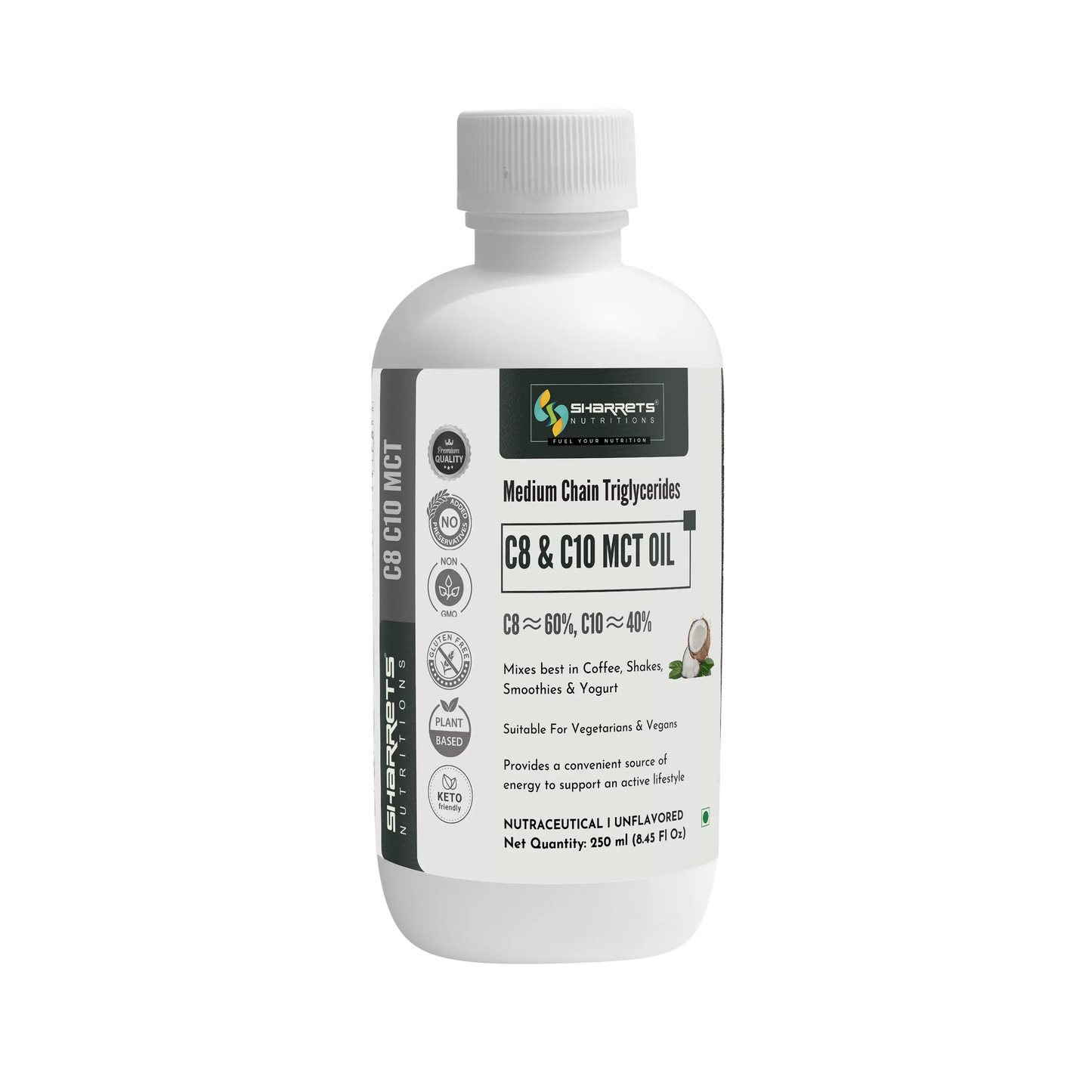 C8 C10 MCT oil 60 40 coconut derived MCT oil 250ml bottle keto friendly MCT oil supplement