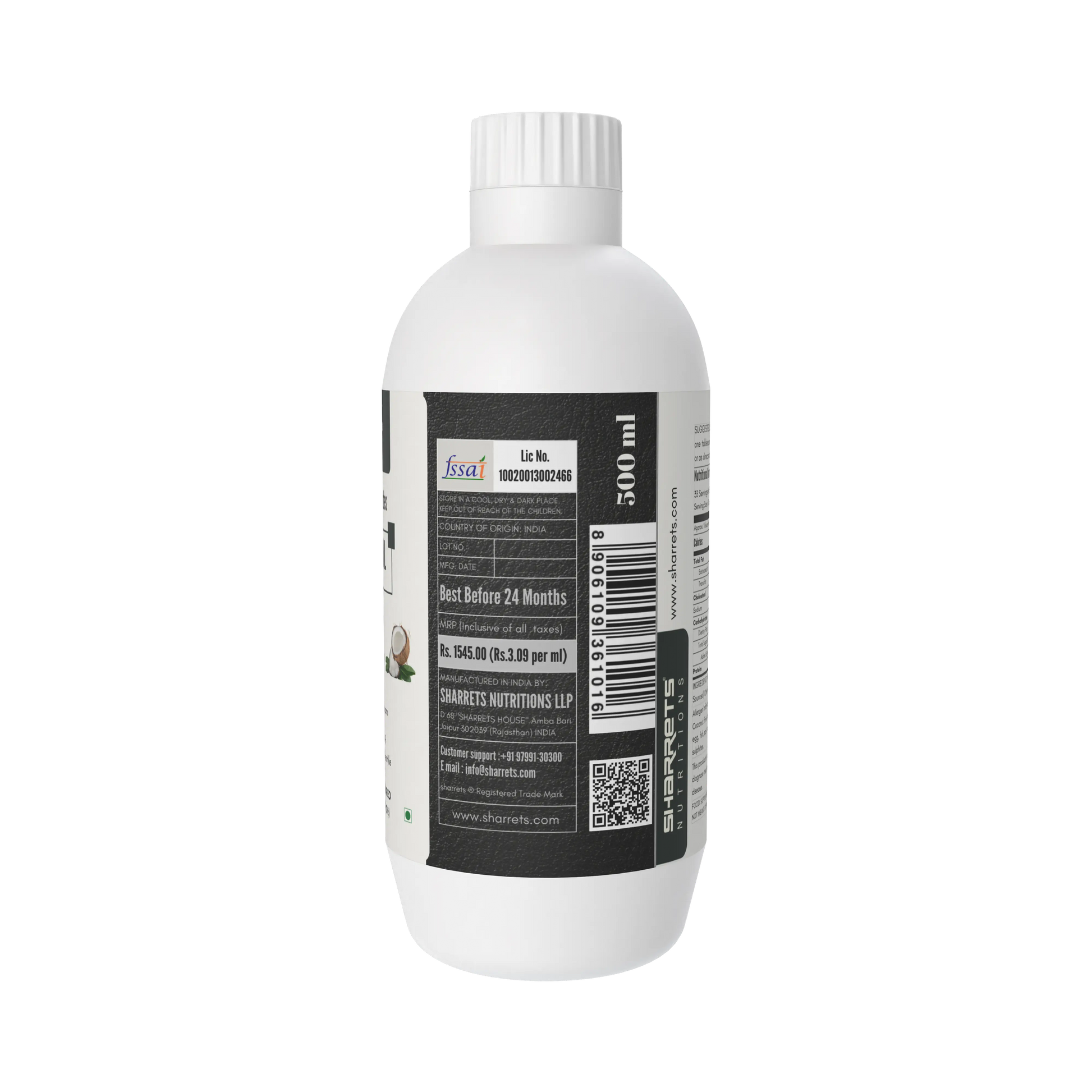 FSSAI license manufacturer address and product information label of C8 C10 MCT oil supplement