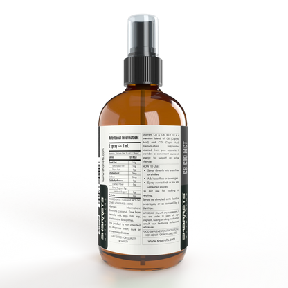 Nutrition facts and ingredients label of C8 C10 coconut derived MCT oil supplement
