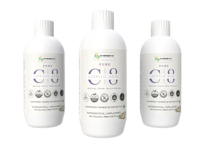 Three Bottles of Pure C8 MCT Oil (Caprylic Acid) from Coconut | Keto-Friendly| Sharrets Nutritions