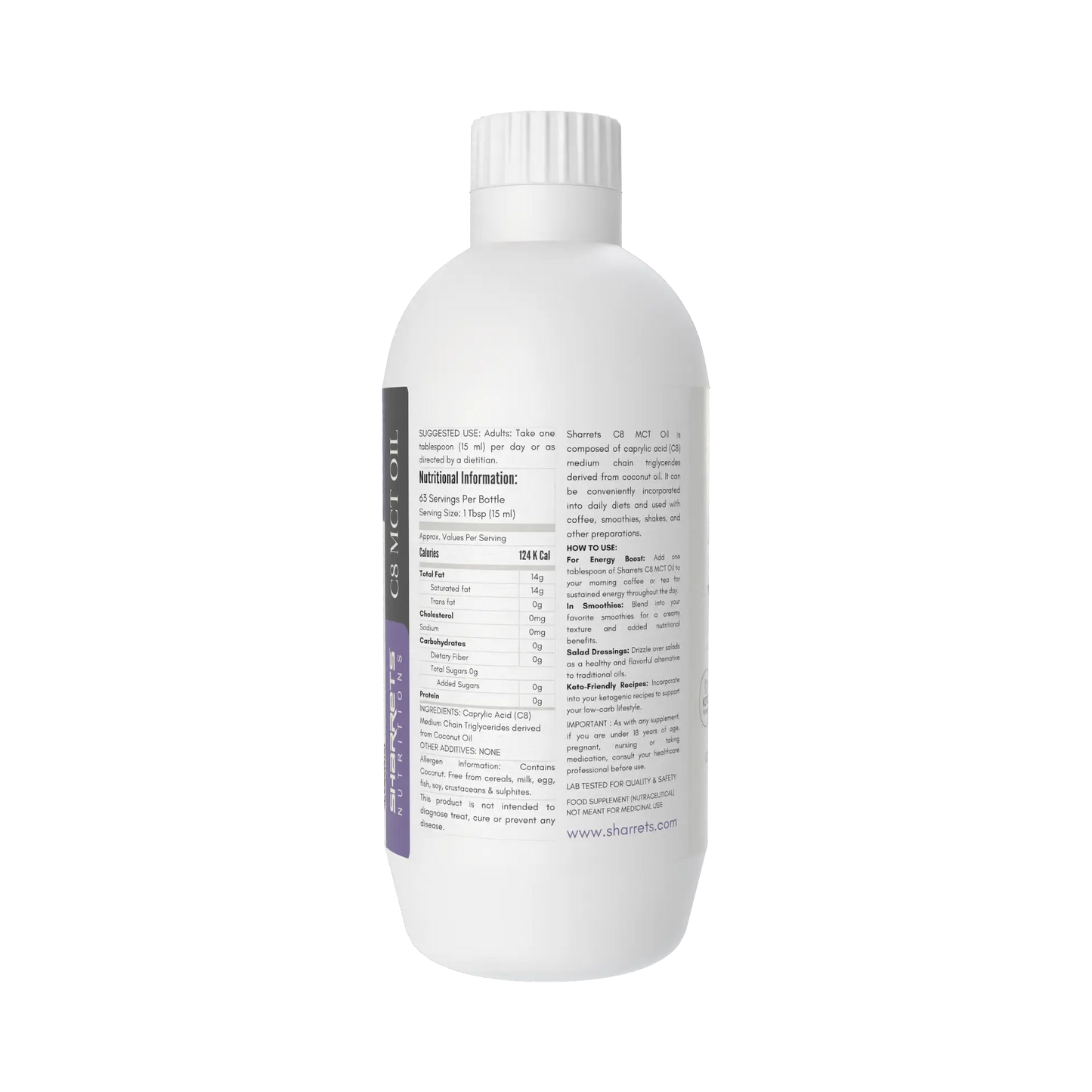 Pure C8 MCT Oil (Caprylic Acid) from Coconut | Keto-Friendly| Sharrets