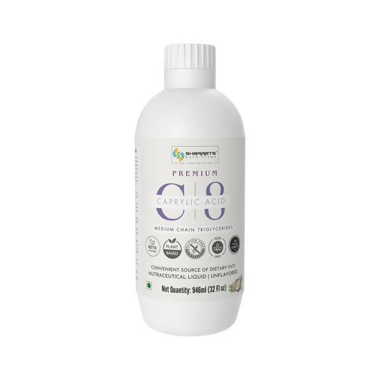 Sharrets C8 MCT 95 Premium Medium Chain Triglycerides Oil 946 ml, coconut sourced C8 Caprylic Acid MCT oil, unflavoured nutraceutical liquid