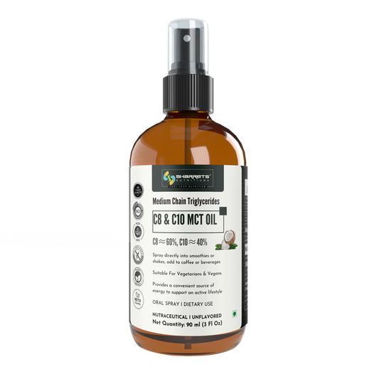 Bottle of sharrets MCT oil with a label on a white background