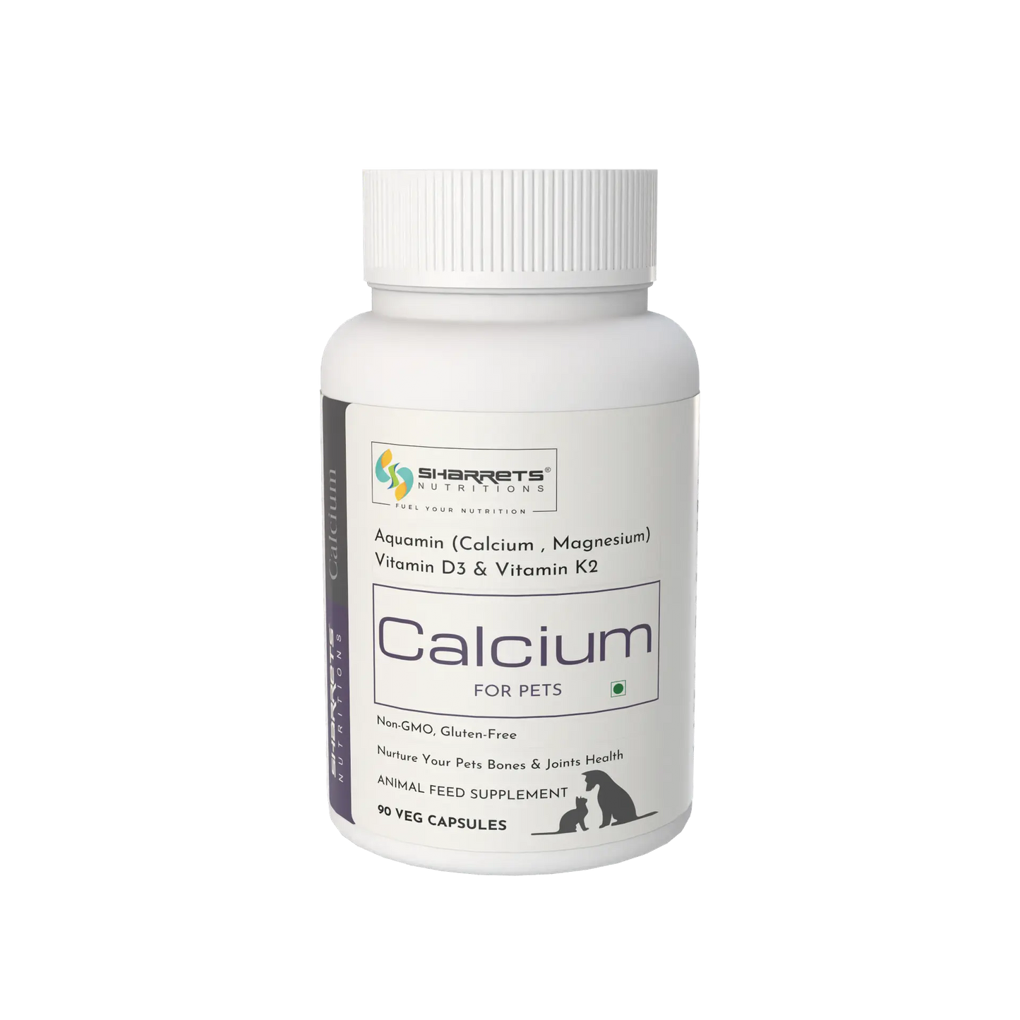Calcium supplement for dogs and cats with vitamin D3 and K2 60 capsules by Sharrets supporting pet bone and joint health