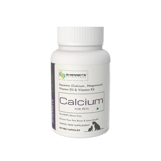 Calcium supplement for dogs and cats with vitamin D3 and K2 60 capsules by Sharrets supporting pet bone and joint health