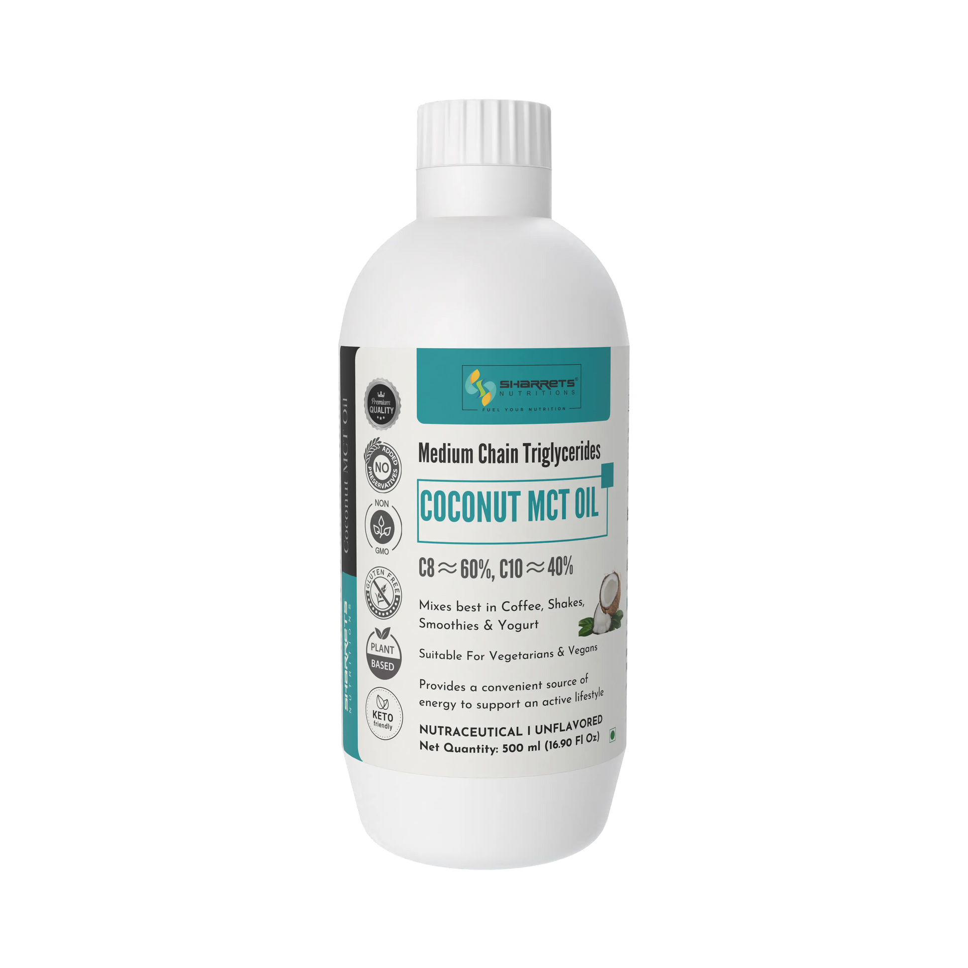 Coconut MCT oil 60:40 C8 C10 500ml bottle keto energy supplement