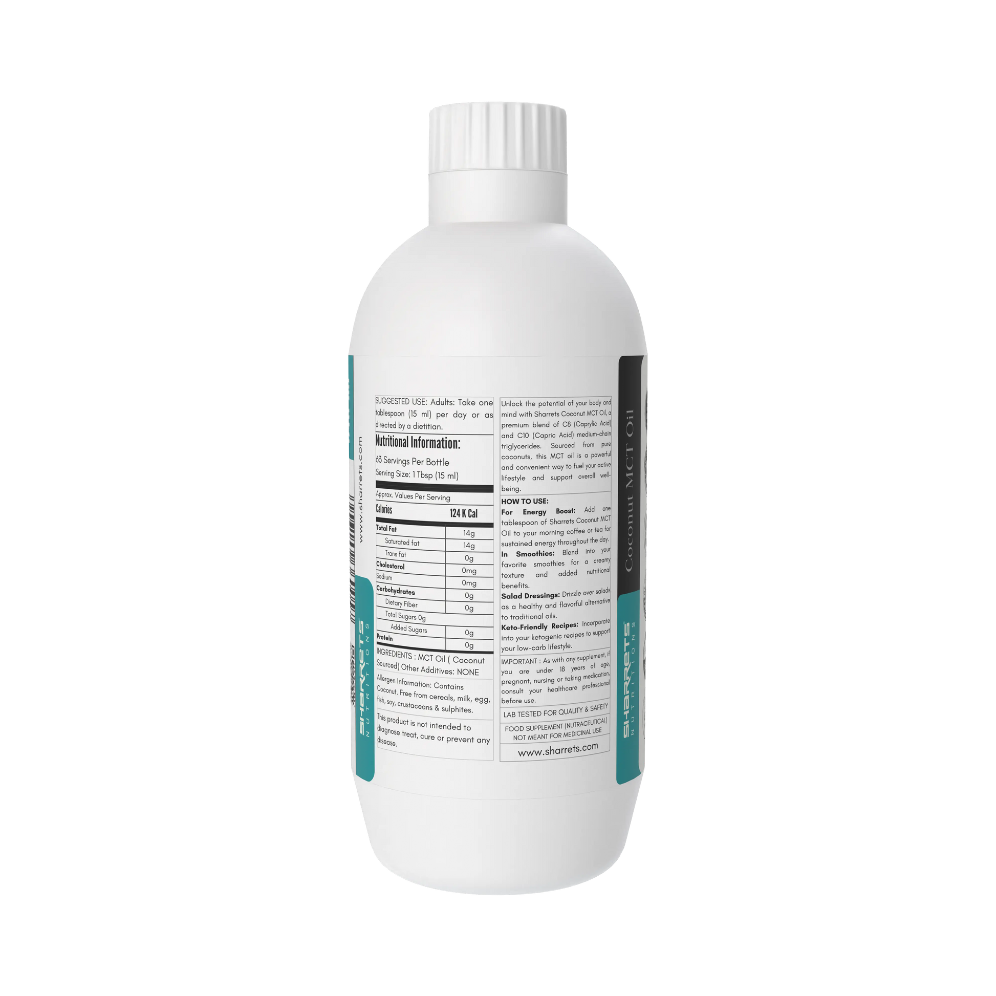 Coconut MCT oil 60:40 C8 C10 bottle side view keto energy supplement