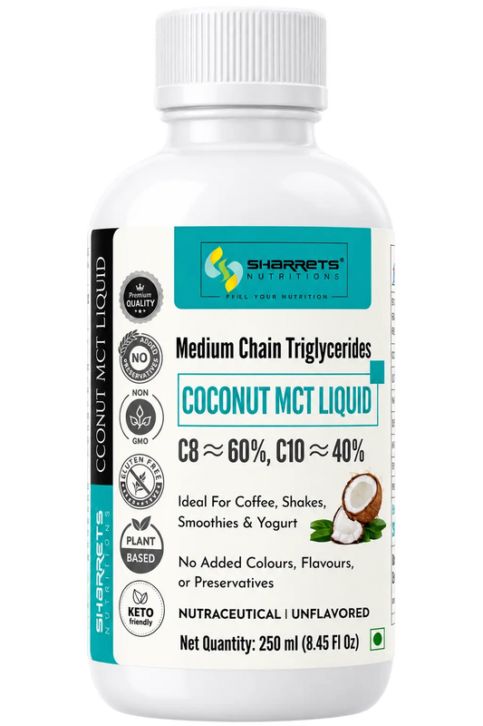 Sharrets Coconut MCT Oil 60:40 C8 C10 250 ml bottle – unflavoured MCT liquid