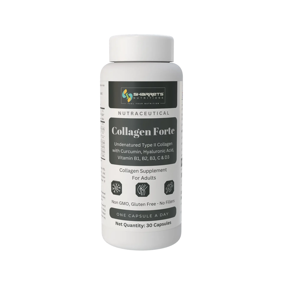 Sharrets Undenatured Type II Collagen with Curcumin, Hyaluronic Acid, Vitamin C, D3, B1, B2 & B3- 30 Capsules