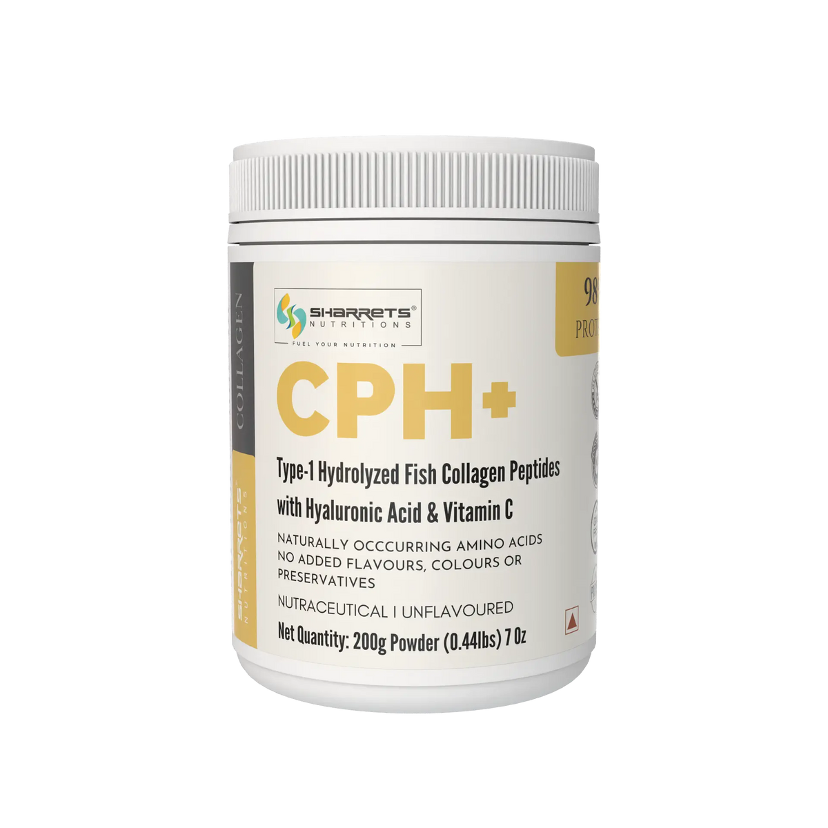 Sharrets CPH+ unflavoured Type-1 hydrolyzed fish collagen peptides with hyaluronic acid and vitamin C – 200g collagen powder