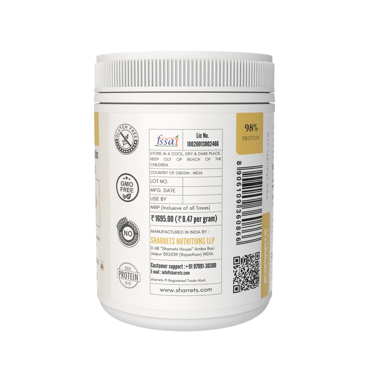 Sharrets CPH+ Marine Collagen Powder (Type 1) with Vitamin C & Hyaluronic Acid- Unflavored 200g