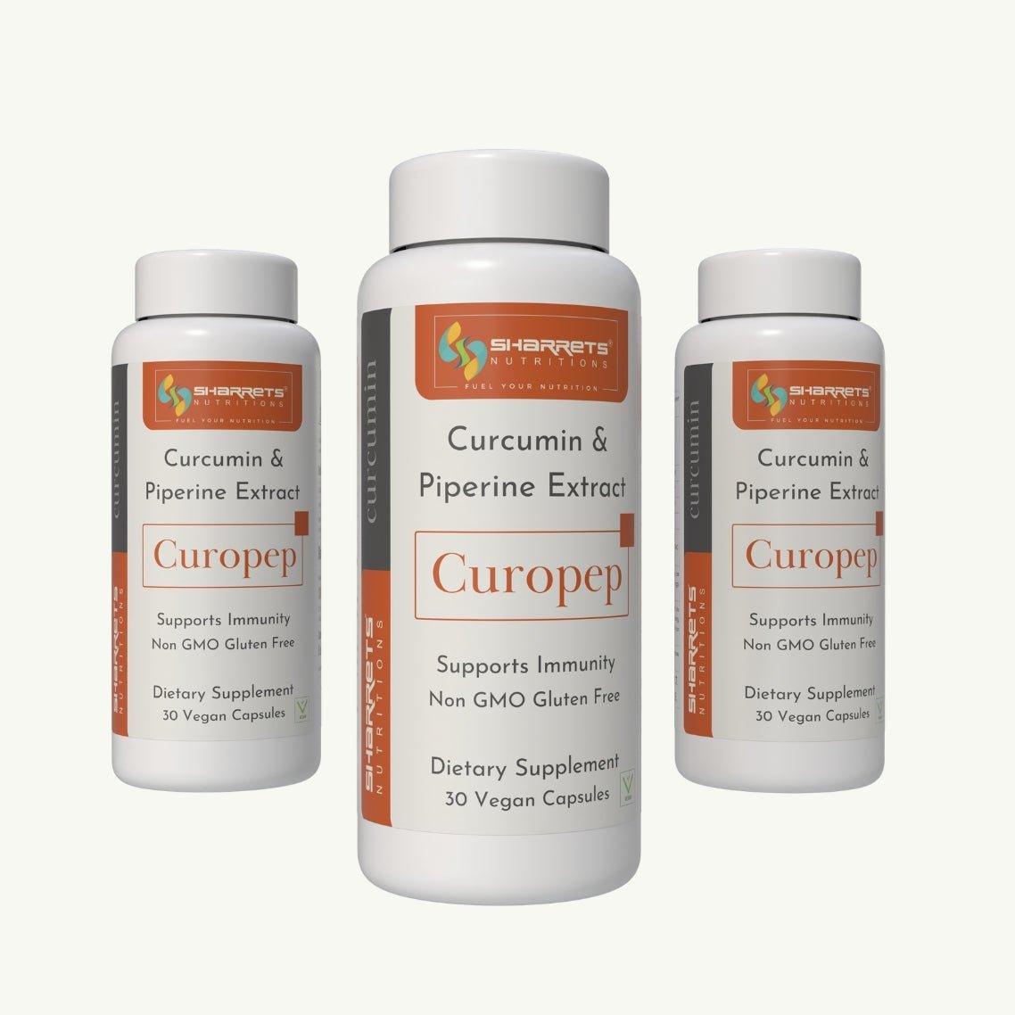Curcumin piperine capsules turmeric extract with black pepper supplement pack of 3 bottles 30 capsules each by Sharrets Nutritions