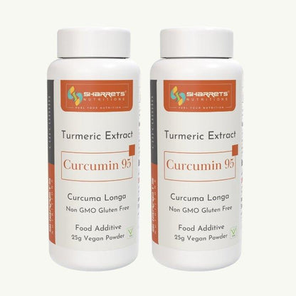 Curcumin Turmeric Extract 95% Powder 25g x2 pack by Sharrets Nutritions standardized Curcuma longa extract with 95 percent curcuminoids