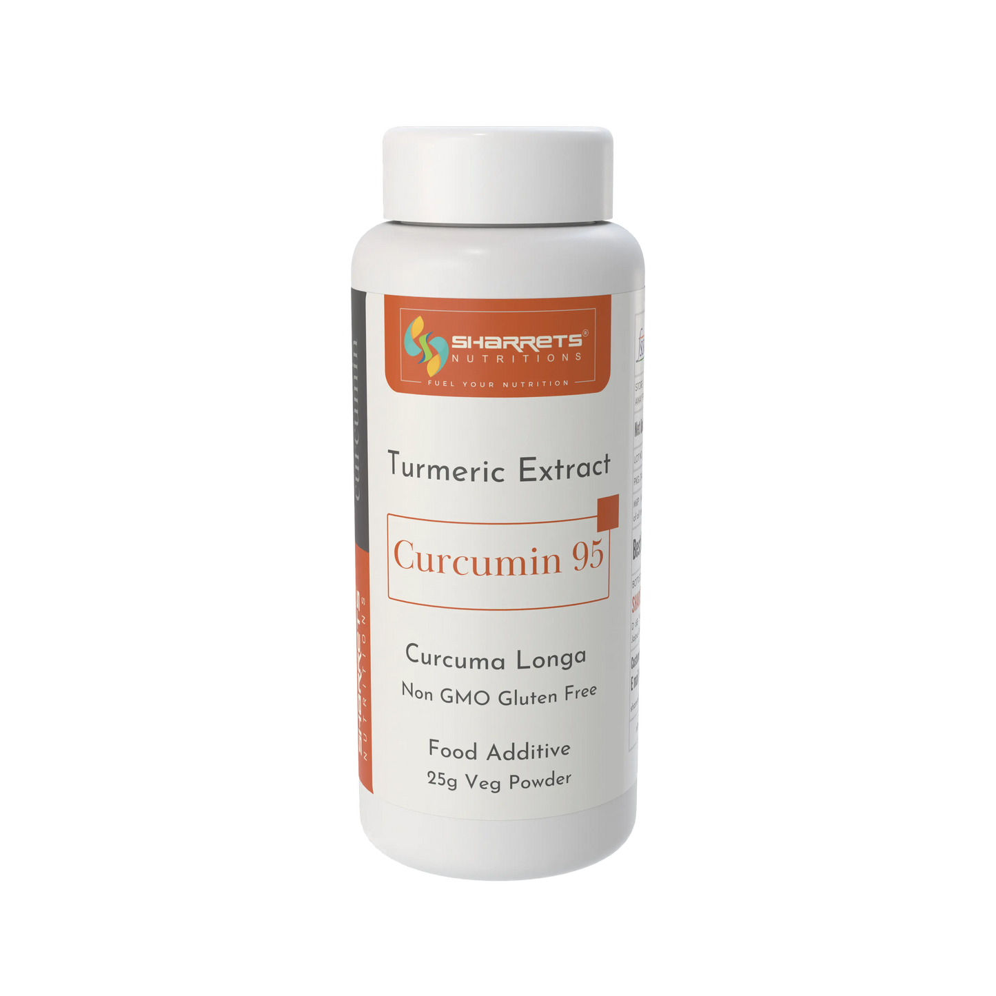 Bottle of Sharrets Turmeric Extract Curcumin 95 on a white background