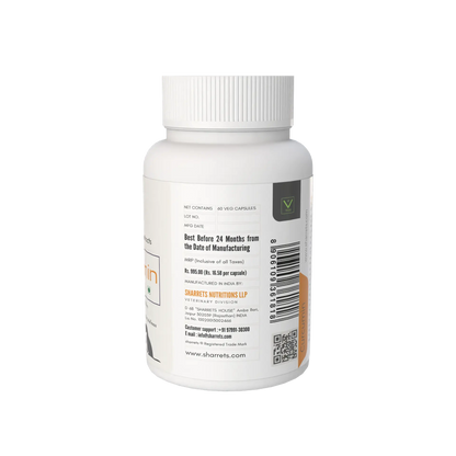 White supplement bottle with label on a white background - Curcumin Piperine Capsules For Pets