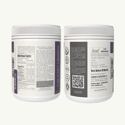Egg white albumen protein powder jar side label showing product information