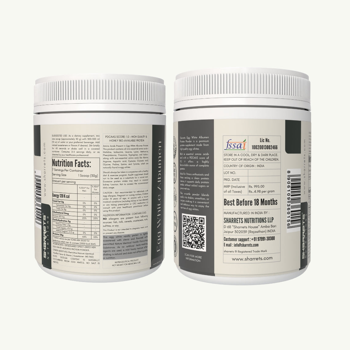 Egg white albumen protein powder jar side label showing product information