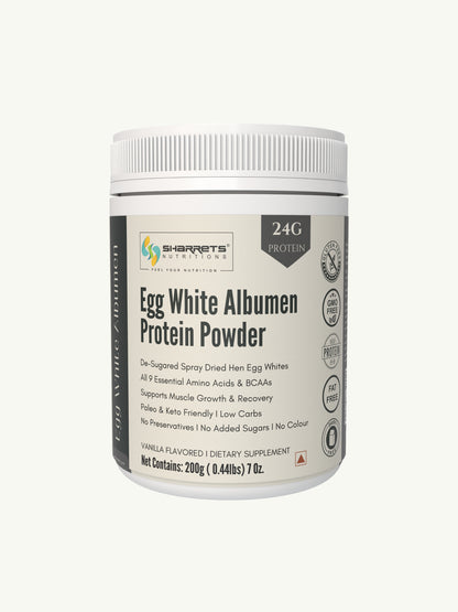 Egg white albumen protein powder vanilla flavored 200g jar with 24g protein per serving
