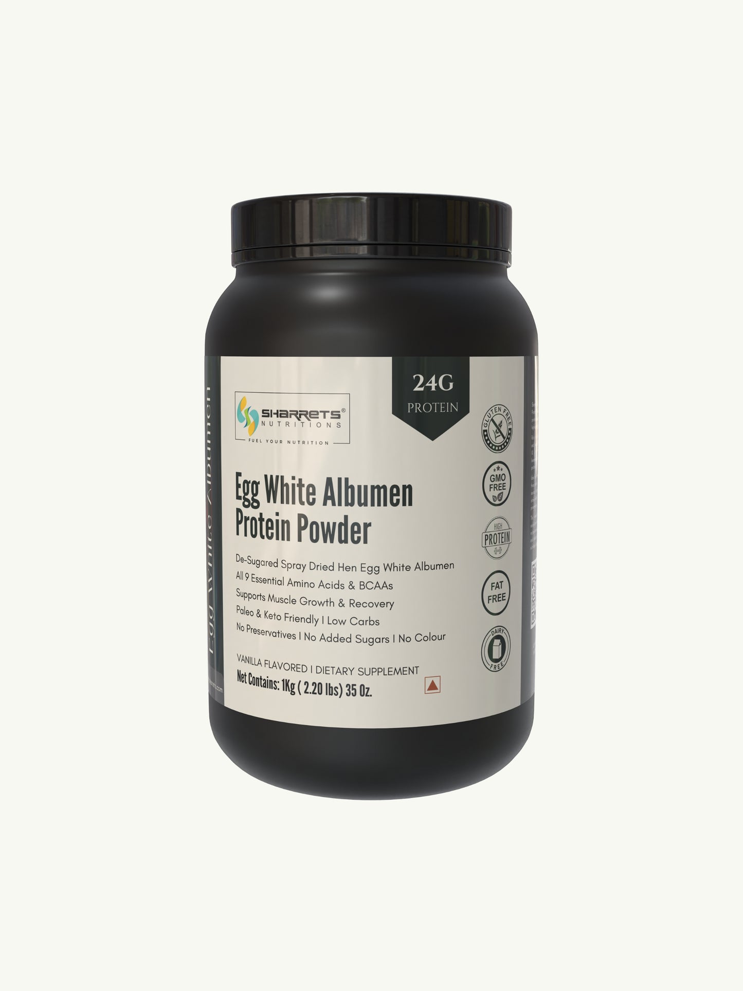 Egg white albumen protein powder vanilla flavored 1kg jar high protein supplement for muscle growth