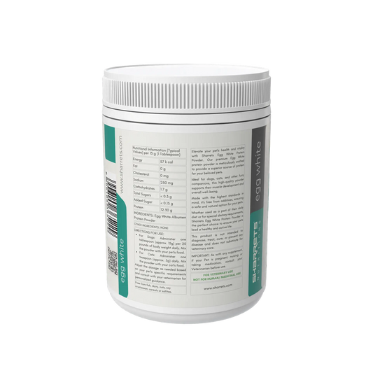 Ingredients panel of egg white protein powder for dogs and cats showing egg albumin composition