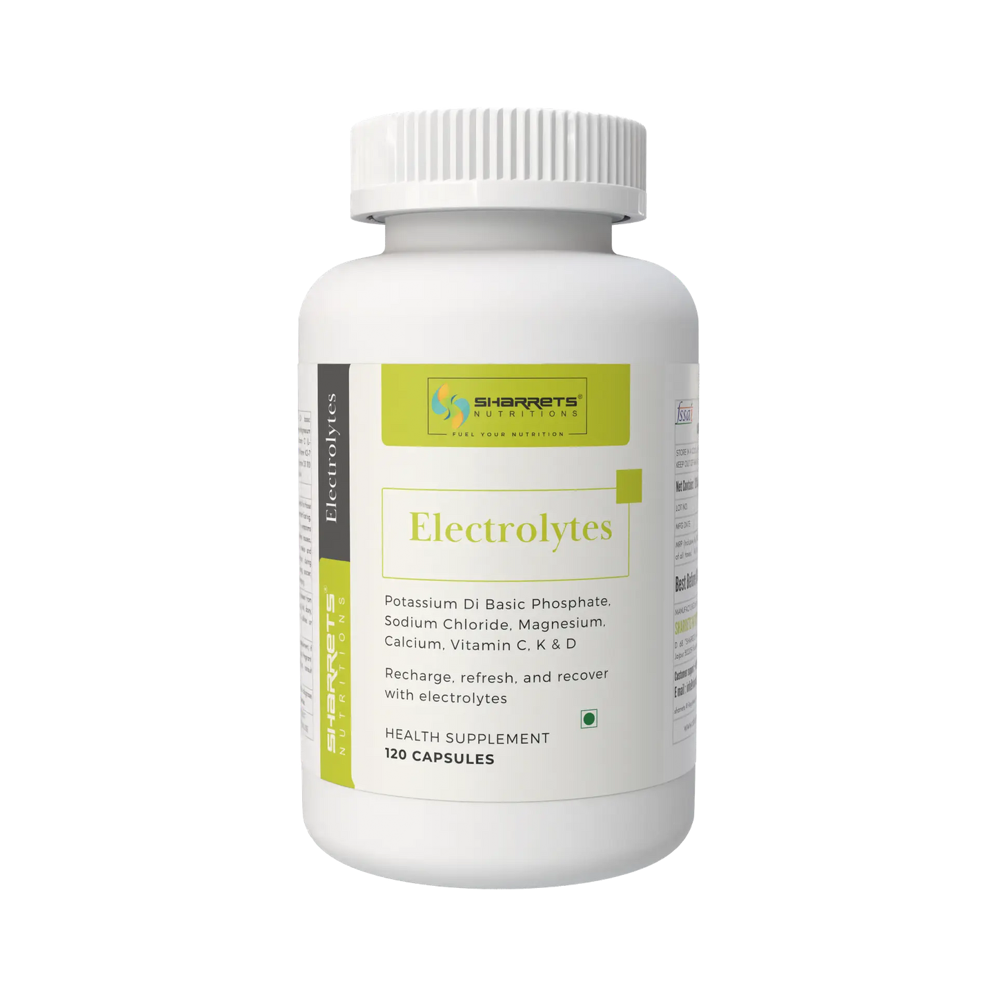 Sharrets nutritions - Supplement bottle labeled 'Electrolytes' on a white background