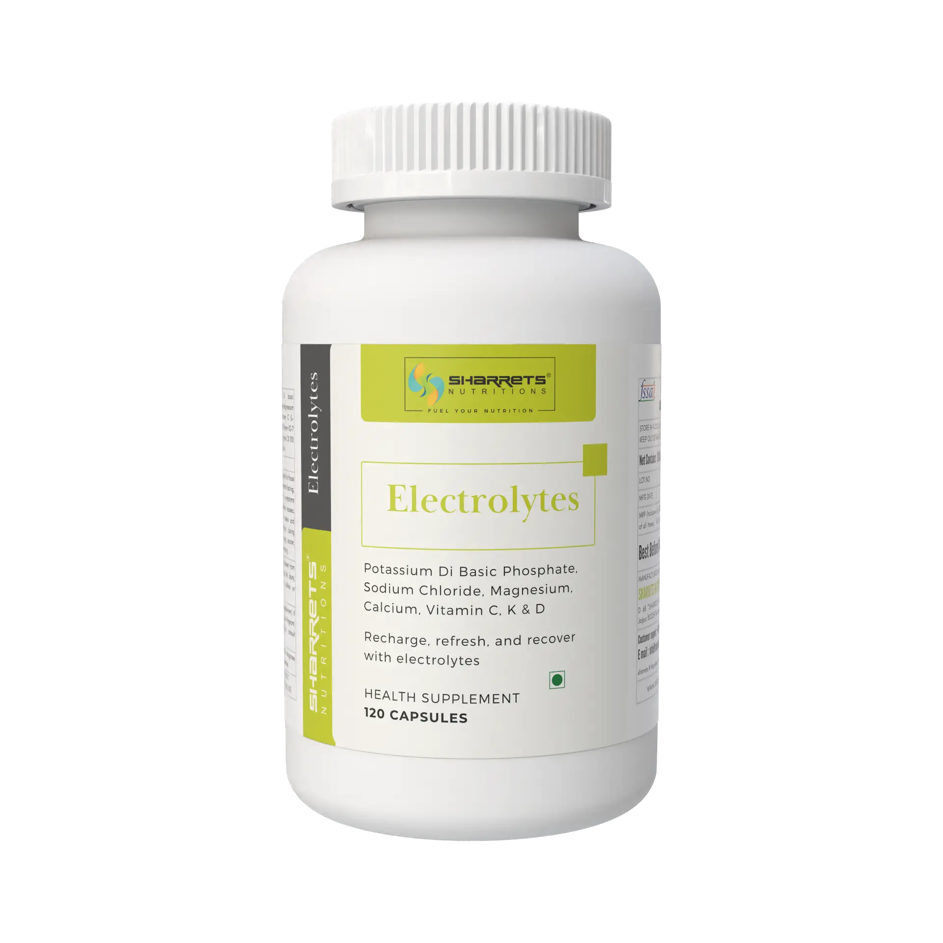 Sharrets nutritions - Supplement bottle labeled 'Electrolytes' on a white background