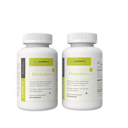 Two bottles of sharrets electrolyte supplements on a white background