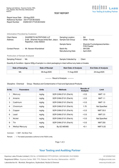 Fructooligosaccharides Prebiotic COA - sharrets