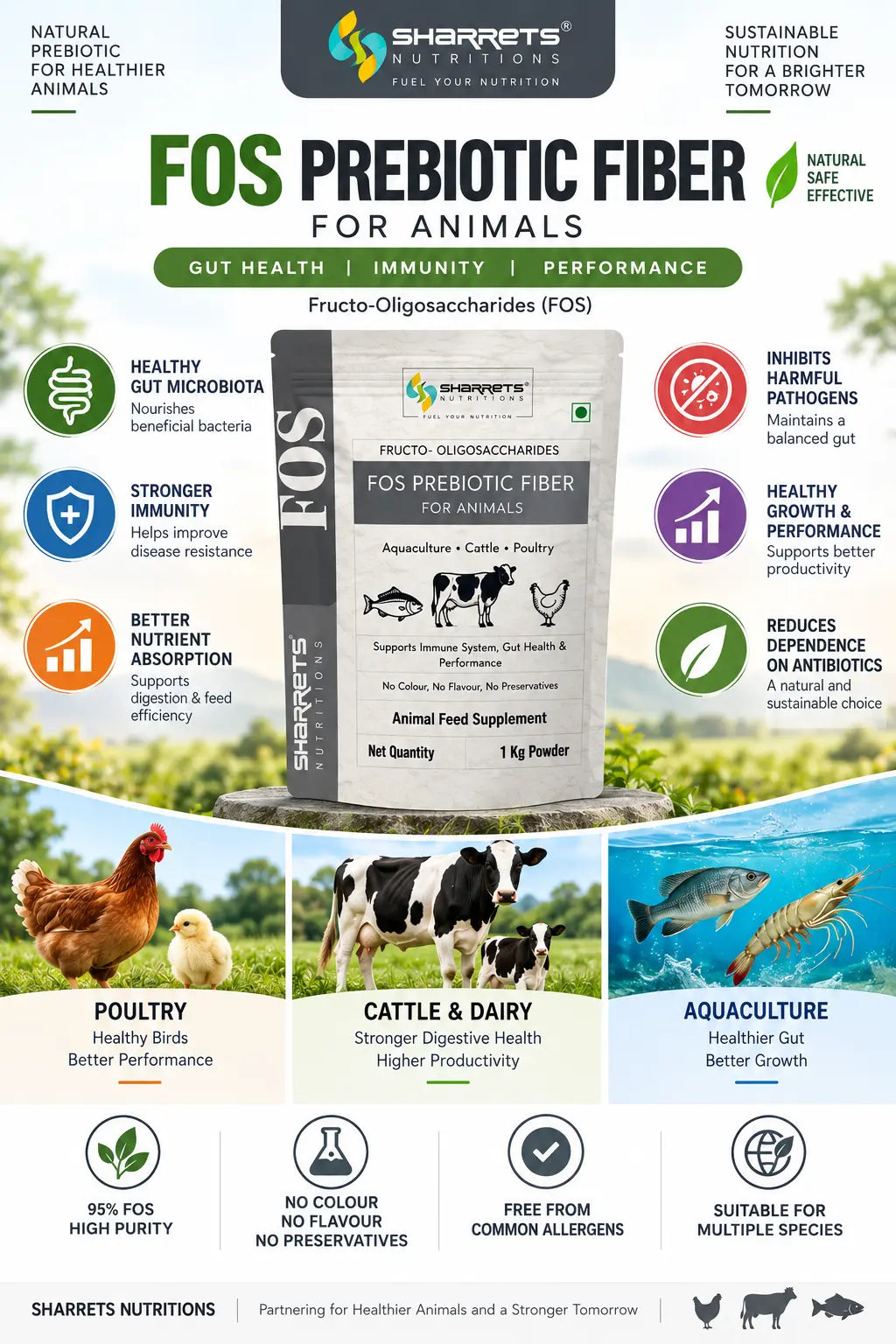 Sharrets Nutritions FOS Prebiotic Fiber for Animals infographic Image 