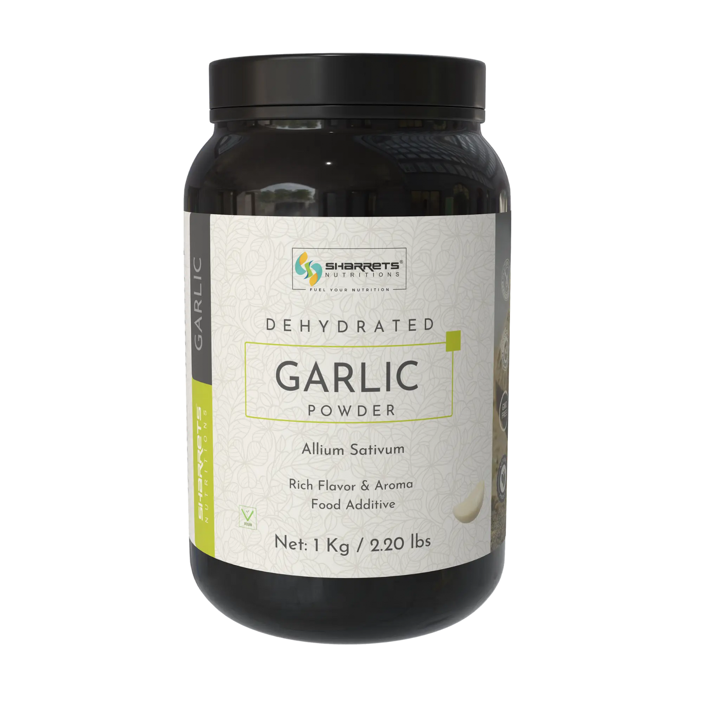 Pure Dehydrated Garlic Powder 1kg by Sharrets Nutritions natural garlic powder made from premium garlic cloves for seasoning, cooking and spice blends