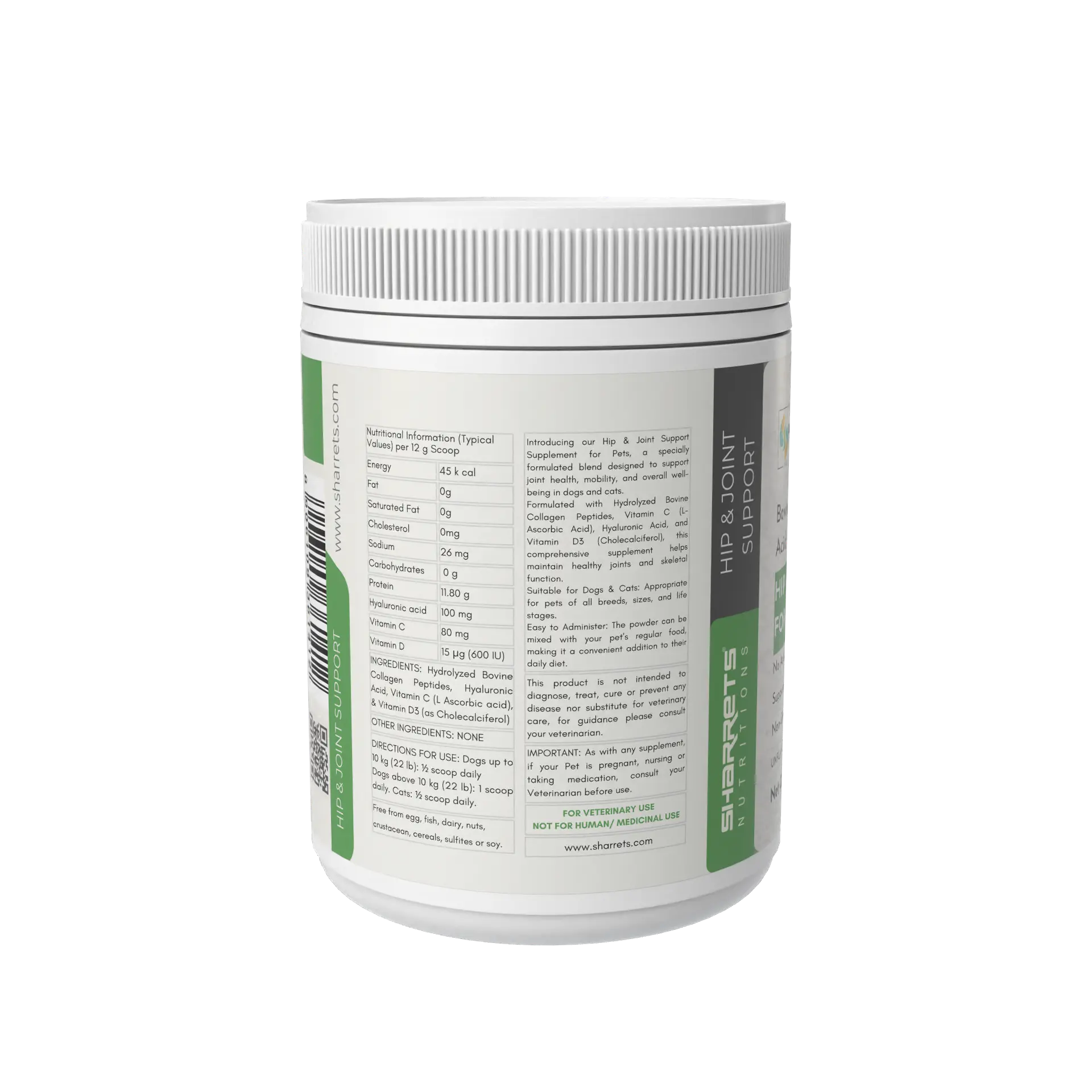 Hip and Joint Support Supplement for Dogs and Cats Nutritional Facts and Ingredients Label