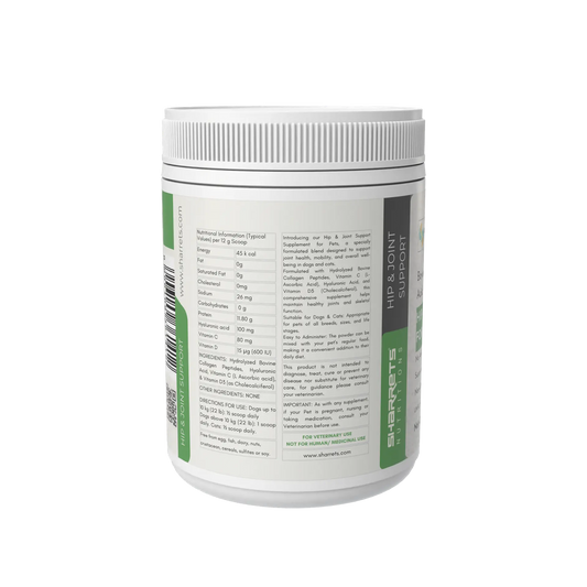 Hip and Joint Support Supplement for Dogs and Cats Nutritional Facts and Ingredients Label