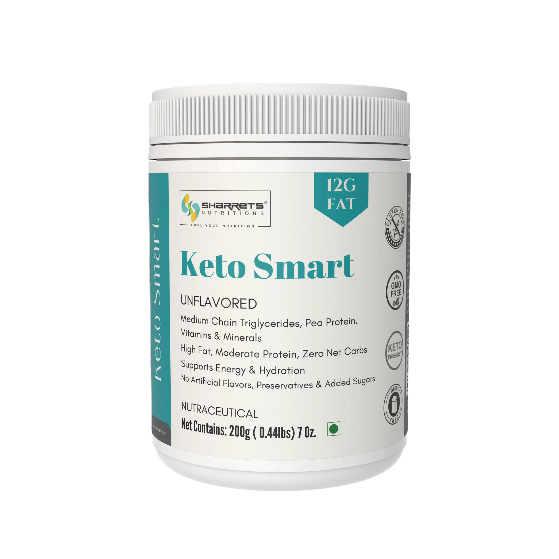 Keto Smart MCT protein and electrolytes powder complete keto fuel supplement 200g by Sharrets Nutritions for energy hydration and ketosis support