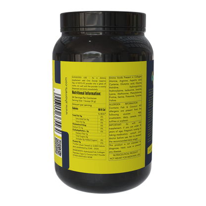 Ketofit MCT collagen powder packaging panel showing FSSAI license manufacturer address batch and lot number Sharrets Nutritions