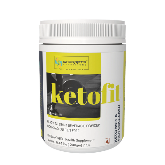 Ketofit MCT collagen powder 200g keto energy and collagen support supplement with MCT oil and fish collagen peptides by Sharrets Nutritions