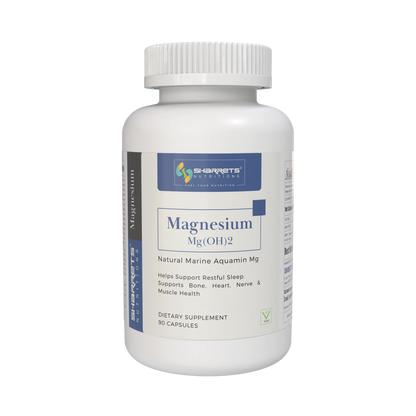 Supplement bottle labeled 'Magnesium Mg(OH)2' with Sharrets label on a white background