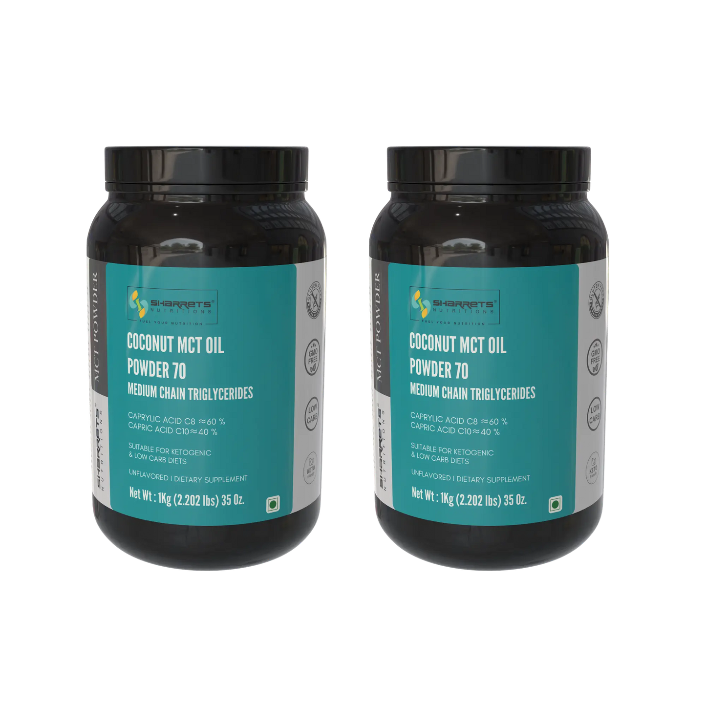 Sharrets Coconut MCT Oil Powder 70% 1kg x 2 combo pack – bulk keto MCT powder for energy and fat metabolism