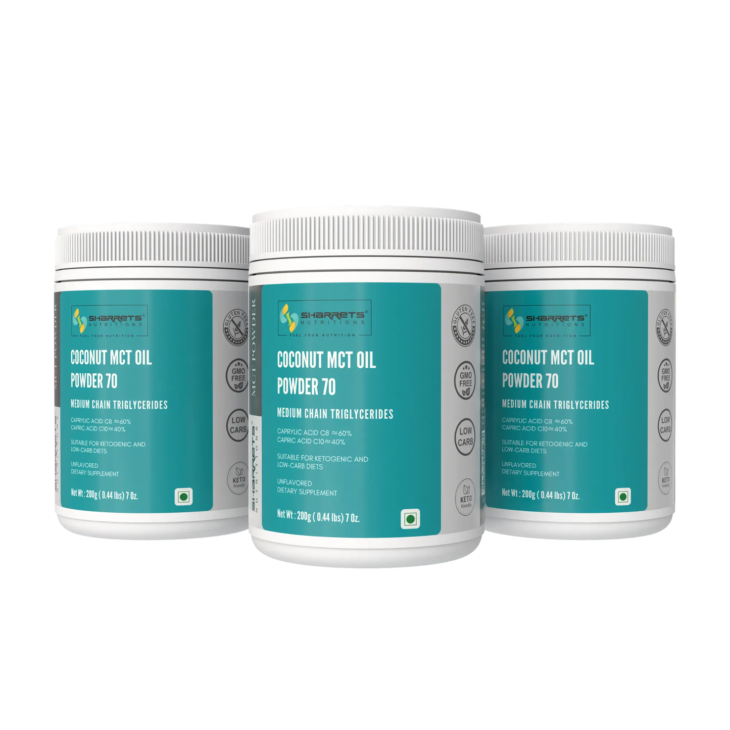 Sharrets Coconut MCT Oil Powder 70% 200g x 3 value pack – C8 C10 MCT powder for keto diet and sustained energy